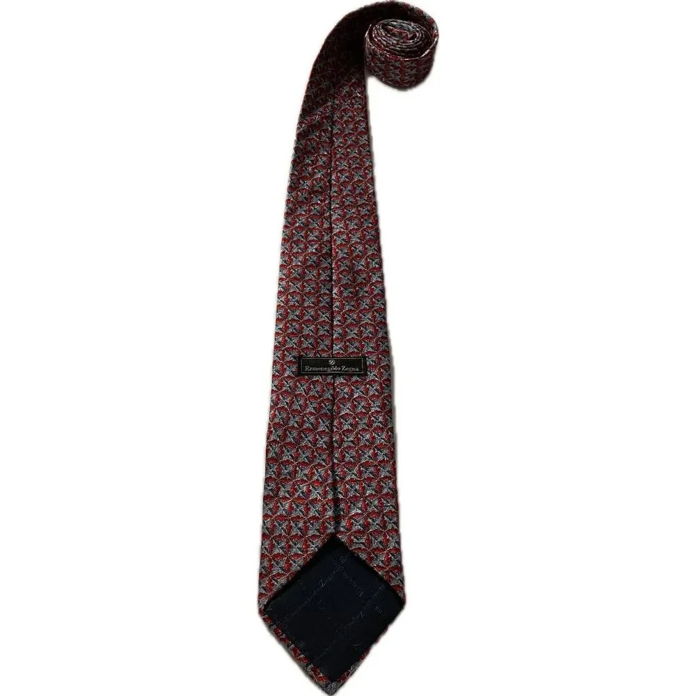 Ermenegildo Zegna Silk Red Tie Print 58” 3.5 Floral